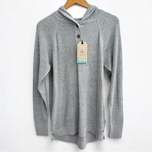 NWT prAna • Athletic Wool Blend Oversized Milani Grey Hooded Tunic Henley Sz Sm